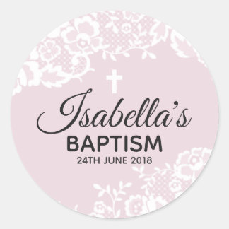 Purple White Lace Christening Sticker