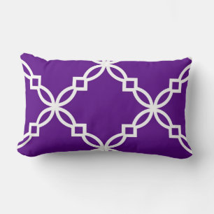 Purple White Large Fancy Quatrefoil Pattern Lumbar Pillow