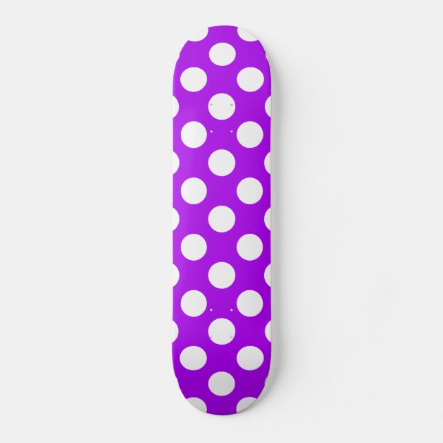Purple & White Large Polka Dot Skateboard (Front)