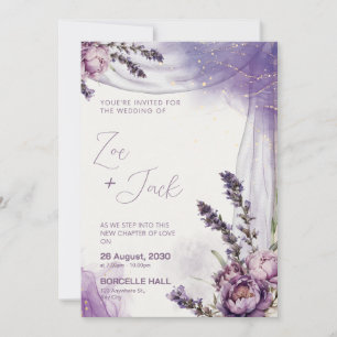 Purple White Lavender Flower Elegant Design Invitation