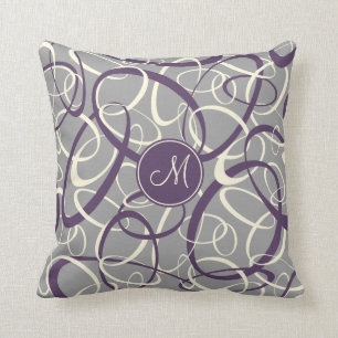 purple white loops on grey geometric pattern throw pillow