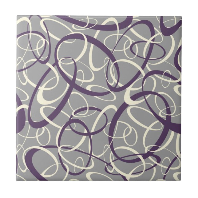 purple white loops on grey geometric pattern tile (Front)