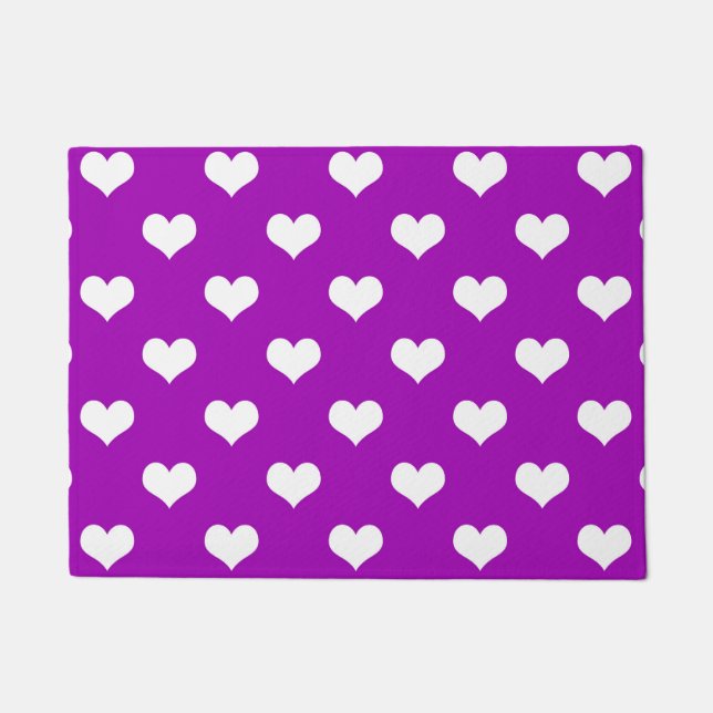 Purple White Love Heart Pattern Design  Doormat (Front)