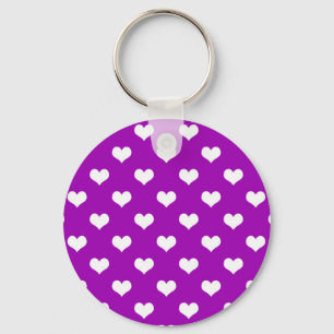 Purple White Love Heart Pattern Design  Keychain