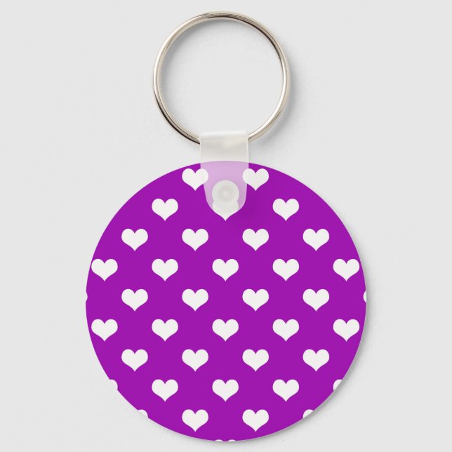Purple White Love Heart Pattern Design  Keychain (Front)