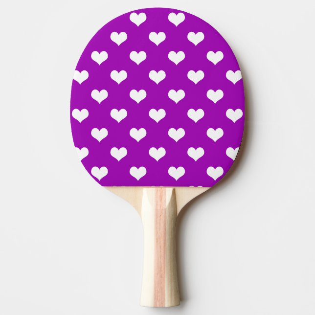 Purple White Love Heart Pattern Design  Ping Pong Paddle (Front)