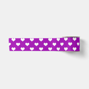 Purple White Love Heart Pattern Design Satin Ribbon