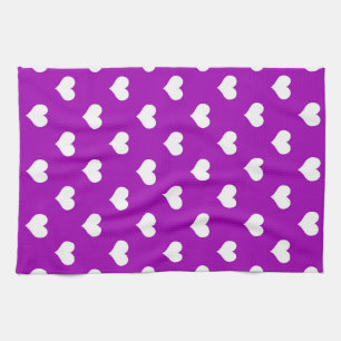 Purple White Lovely Hearts Design  Kitchen Towel
