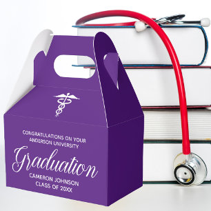 Purple White Medical School Graduation Party Favor Box
