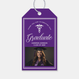 Purple White Medical School Photo Graduation Party Gift Tags