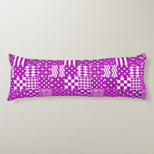 Purple White Mixed Patterns Patchwork Design  Body Pillow