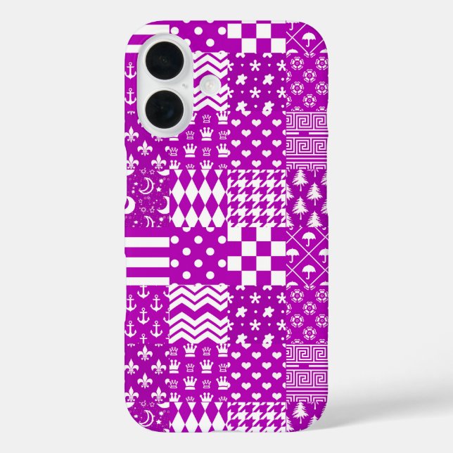 Purple White Mixed Patterns Patchwork Design  Case-Mate iPhone Case (Back)