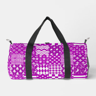 Purple White Mixed Patterns Patchwork Design Duffle Bag
