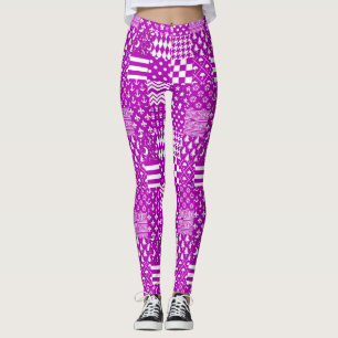 Purple White Mixed Patterns Patchwork Design Leggings