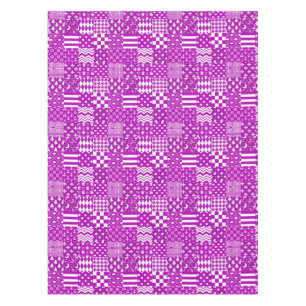 Purple White Mixed Patterns Patchwork Design  Tablecloth