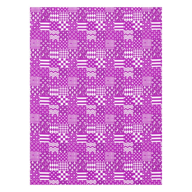 Purple White Mixed Patterns Patchwork Design  Tablecloth (Front)