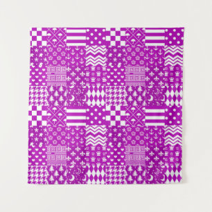 Purple White Mixed Patterns Patchwork Design Tapestry