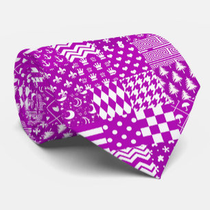 Purple White Mixed Patterns Patchwork Design Tie