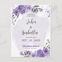 Purple White Monochromatic Save the Date Invitatio