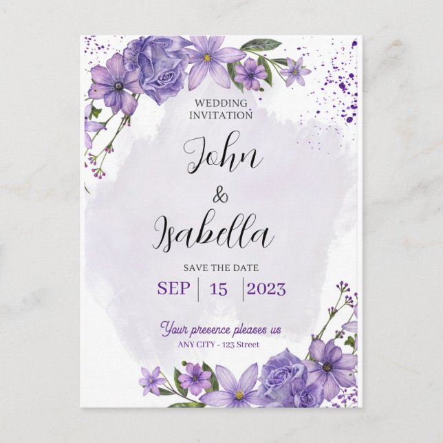 Purple White Monochromatic Save the Date Invitatio Postcard (Front)