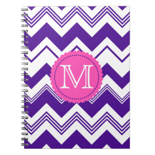 Purple White Monogram Chevron Pattern Notebook