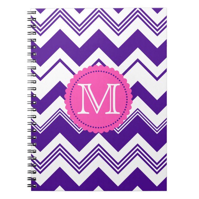 Purple White Monogram Chevron Pattern Notebook (Front)