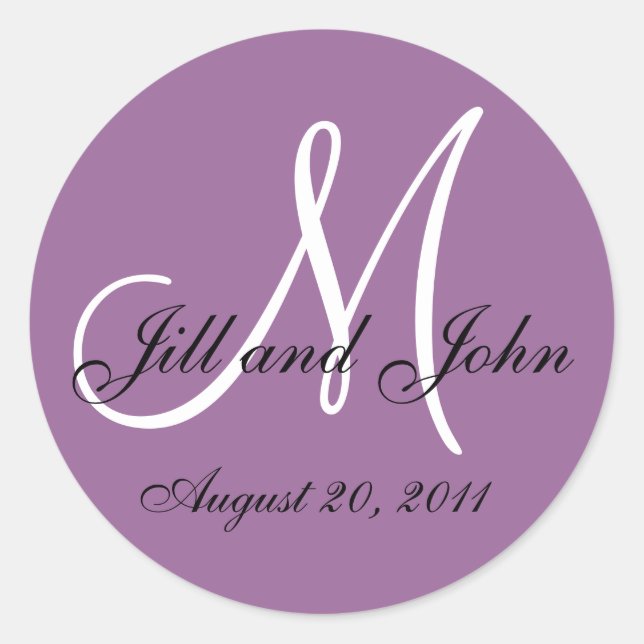Purple White Monogram Wedding Envelope Seals (Front)