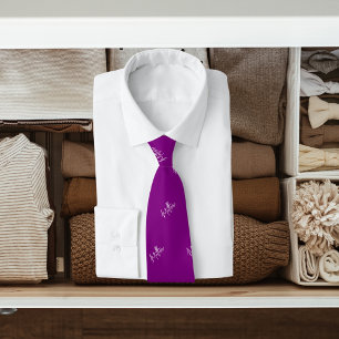 Purple white name pattern modern script tie