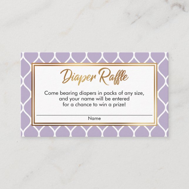Purple & White Ogee w/ Gold Diaper Raffle Tickets Enclosure Card (Front)