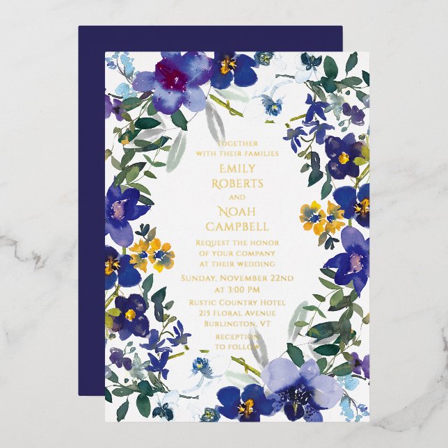 Purple & White Orchid Watercolor Floral Wedding (Front/Back)