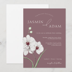 Purple White Orchids Initials Floral Wedding Invitation
