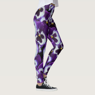 Purple White Pansy Bouquet, Ladies Leggings