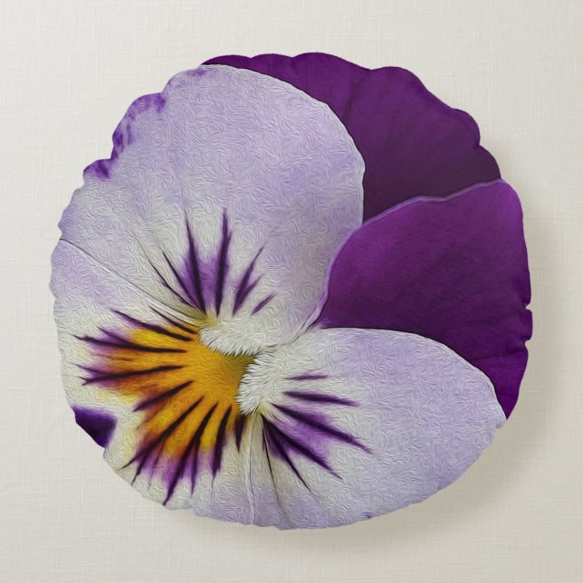 Purple white pansy cutout round pillow (Front)
