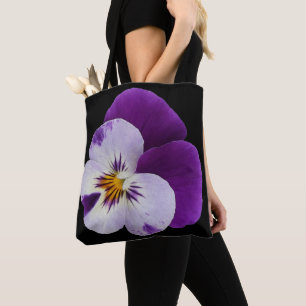 Purple white pansy cutout tote bag