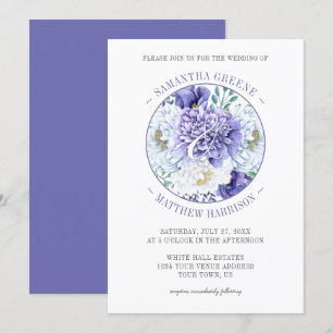 Purple White Peonies Poppies Typography Wedding Invitation
