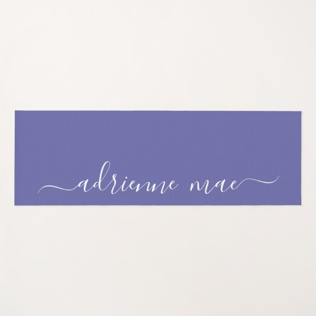Purple & White Personalized Script Reversible Yoga Mat (Front (Horizontal))