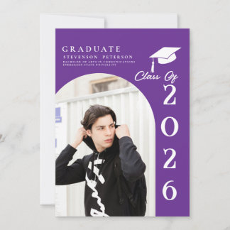 Purple & White Photo Graduation announcement