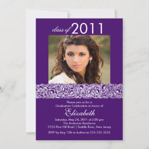 Purple & White Photo Graduation Invitation