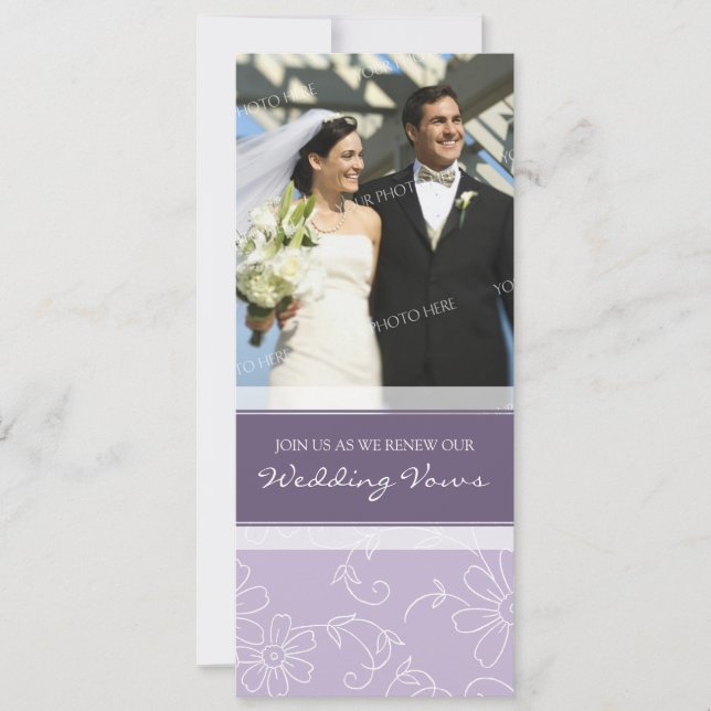 Purple White Photo Wedding Vow Renewal Invitations (Front)
