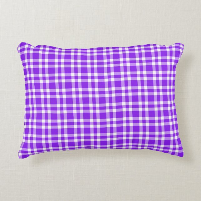 Purple White Plaid Pattern Accent Pillow (Front)