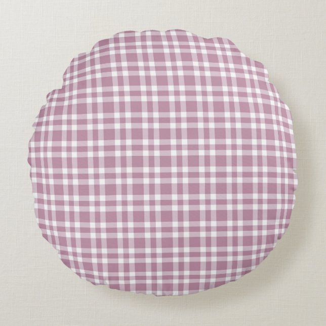 Purple White Plaid Pattern Round Pillow (Front)