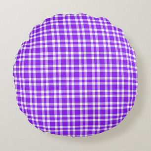 Purple White Plaid Pattern Round Pillow