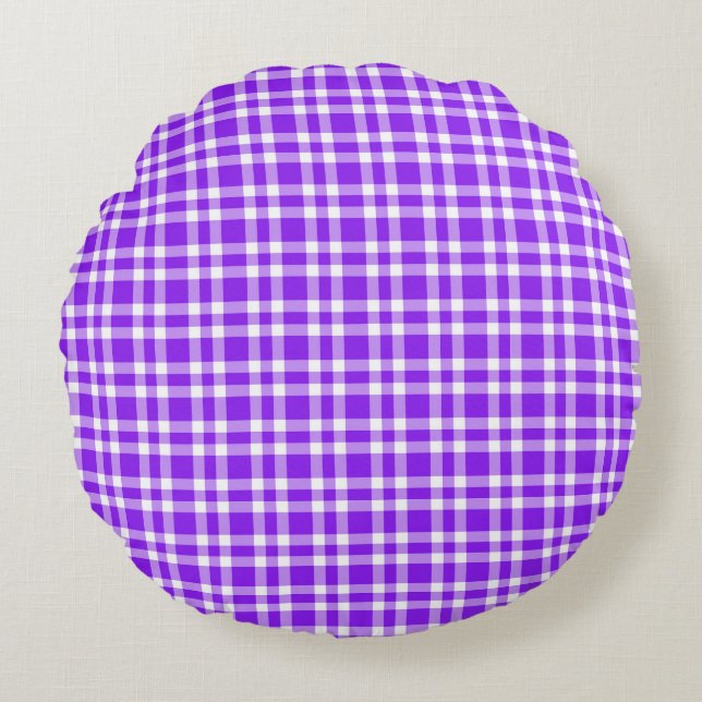 Purple White Plaid Pattern Round Pillow (Front)