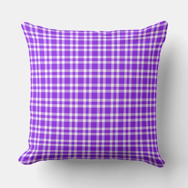 Purple White Plaid Pattern Throw Pillow (Front)