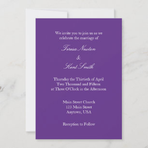 Purple White Plain Simple Wedding Invitation