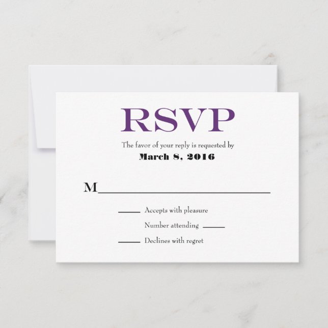 Purple White Plain Simple Wedding RSVP Cards (Front)