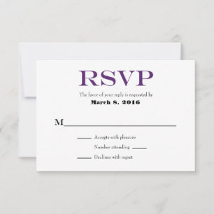 Purple White Plain Simple Wedding RSVP Cards