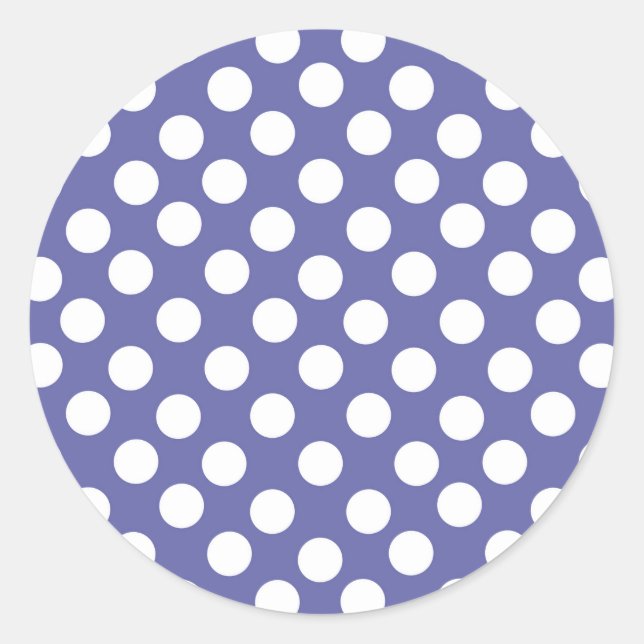 purple white polka dots periwinkle classic round sticker (Front)