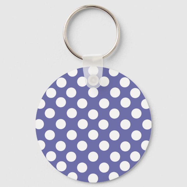 purple white polka dots periwinkle keychain (Front)