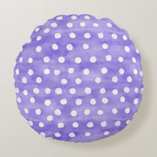 Purple White Polka Dots Round Pillow